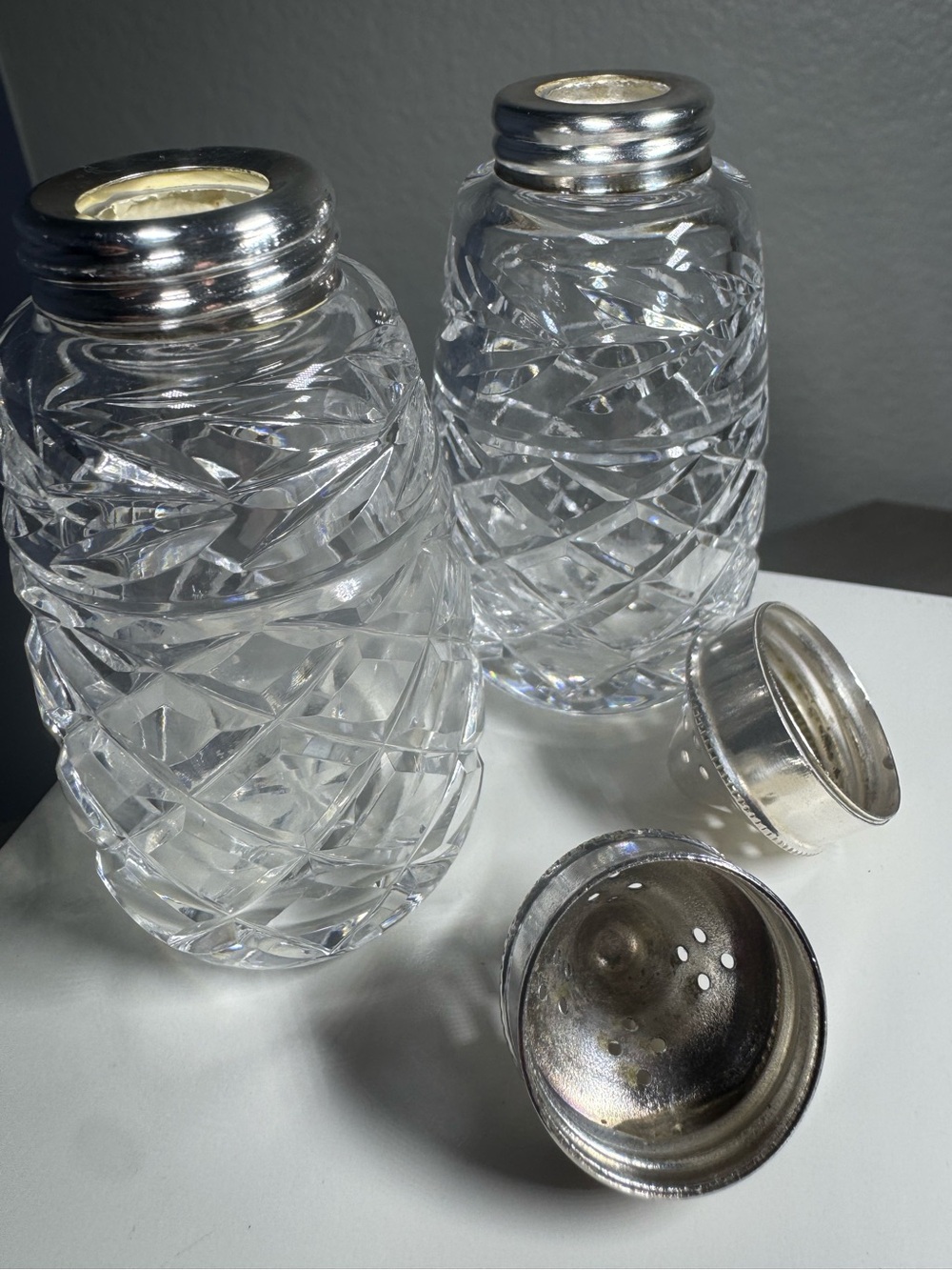 Vintage Waterford Crystal Salt Pepper Shakers Silverplate Ireland - Picture 6 of 10